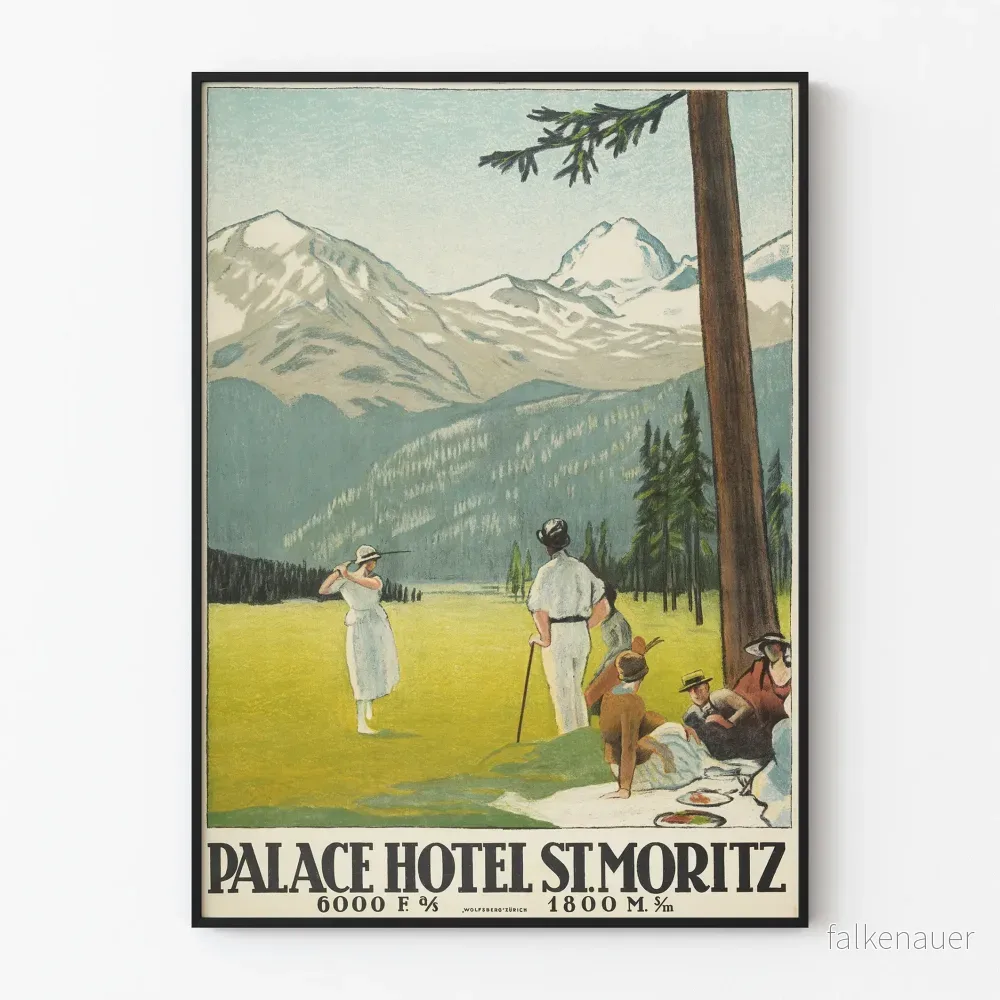 Vintageposter för Palace Hotel St. Moritz – Bergs- och avkopplingsväggdekoration