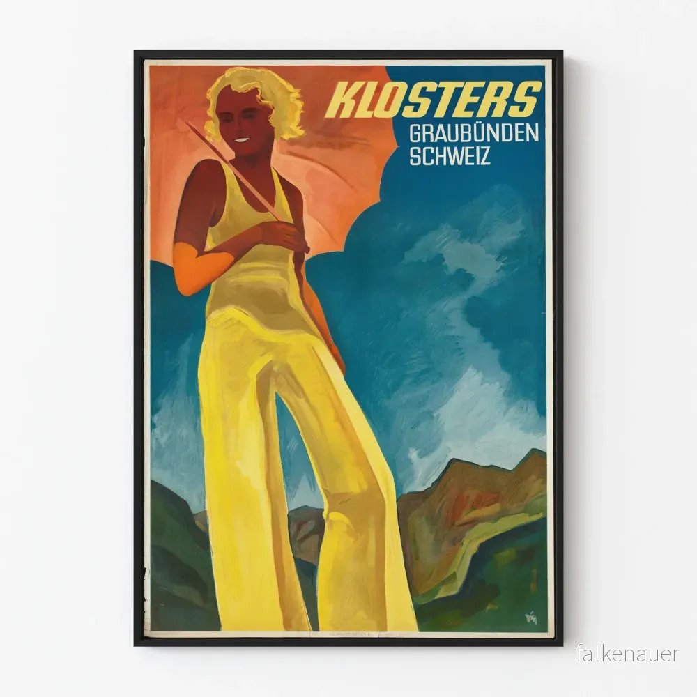 Vintageposter Klosters Schweiz - Retro väggdekoration Graubünden