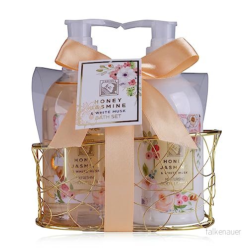Accentra duschset dampresentset HONEY JASMINE i en vacker trådkorg 2 delat vårdset med duschgel och bodylotion wellnesspresentset för födelsedagar, alla hjärtans dag & jul 4015953692499