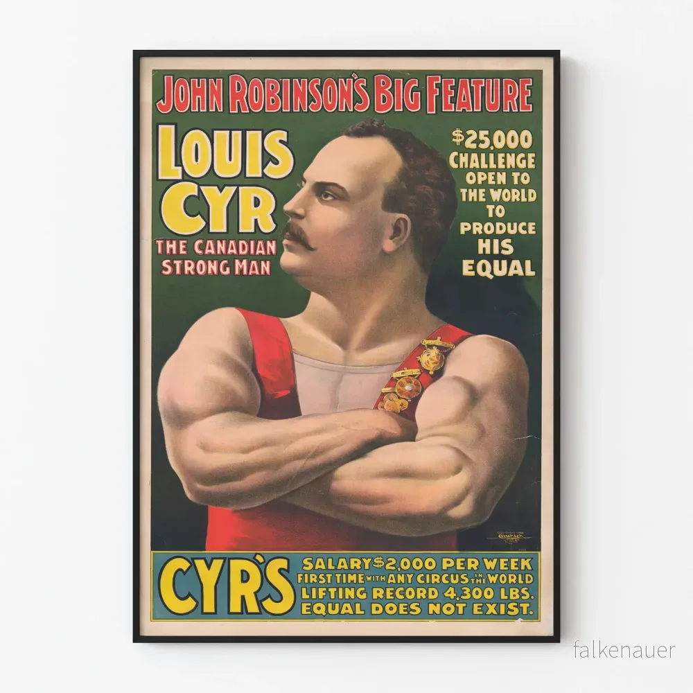 Vintageposter av Louis Cyr, den kanadensiska starka mannen – Retro väggdekoration