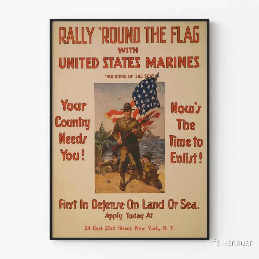 Vintageaffisch med United States Marines - Patriotisk väggdekoration
