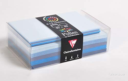 Clairefontaine 20861C matchande pollen box 40 kuvert 9 x 14 cm + enkla kort 8,2 12,8 blått tema 5 olika färger 3329680208610
