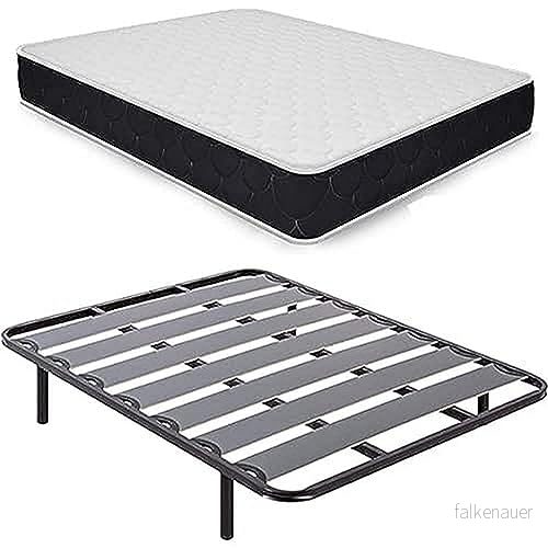 Duérmete Online Pack Komplett sängset med minnesskum madrass ficka Visco, bred slat säng bas, gängade ben, 90x190 8434607009043