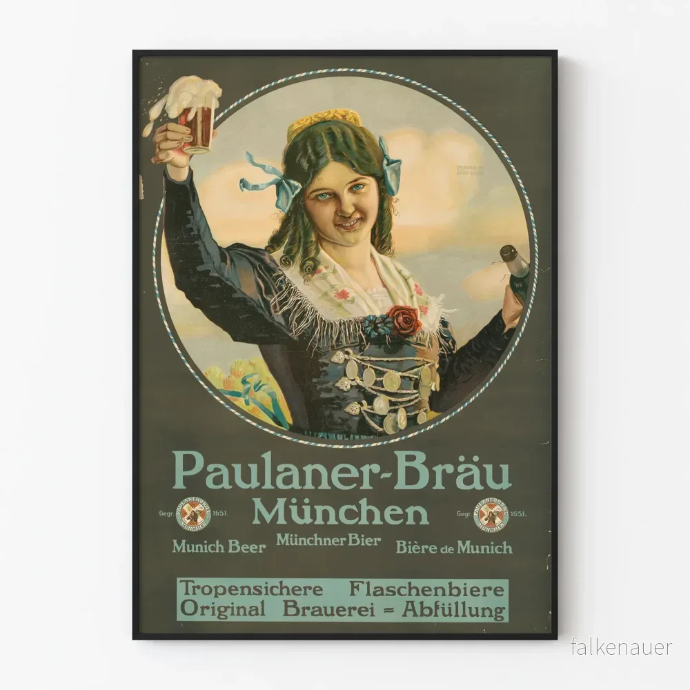 Vintageposter av Paulaner-Bräu München öl - Retro väggdekoration