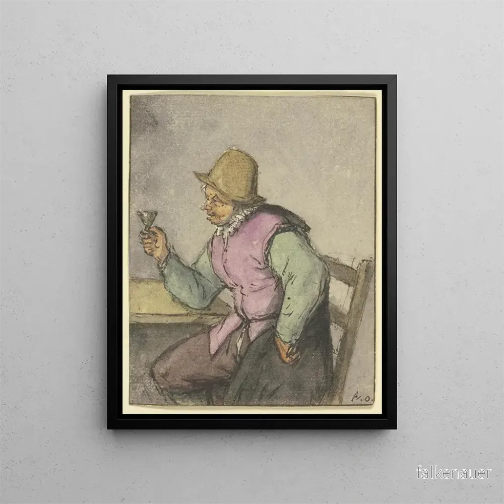 Målning En bonde som sitter vid ett bord med ett glas till vänster - Adriaen van Ostade | Konsttryck