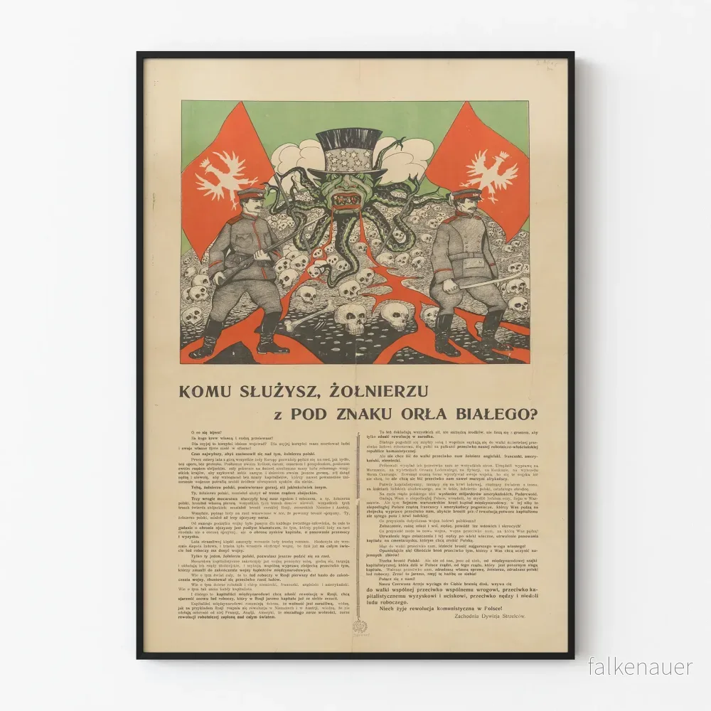 Polsk militär propagandaposter med soldater och tentakelförsedd varelse