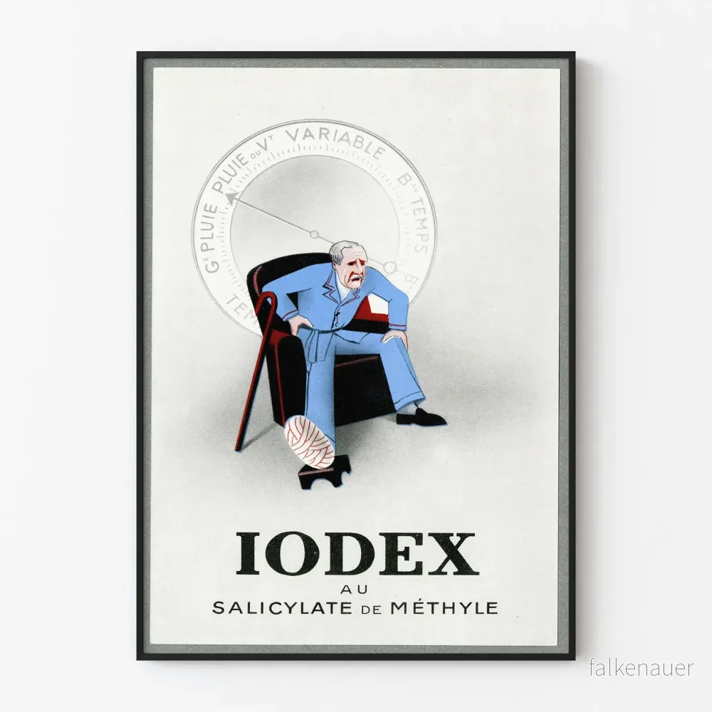 Vintageposter för Iodex med metylsalicylat för väggdekoration