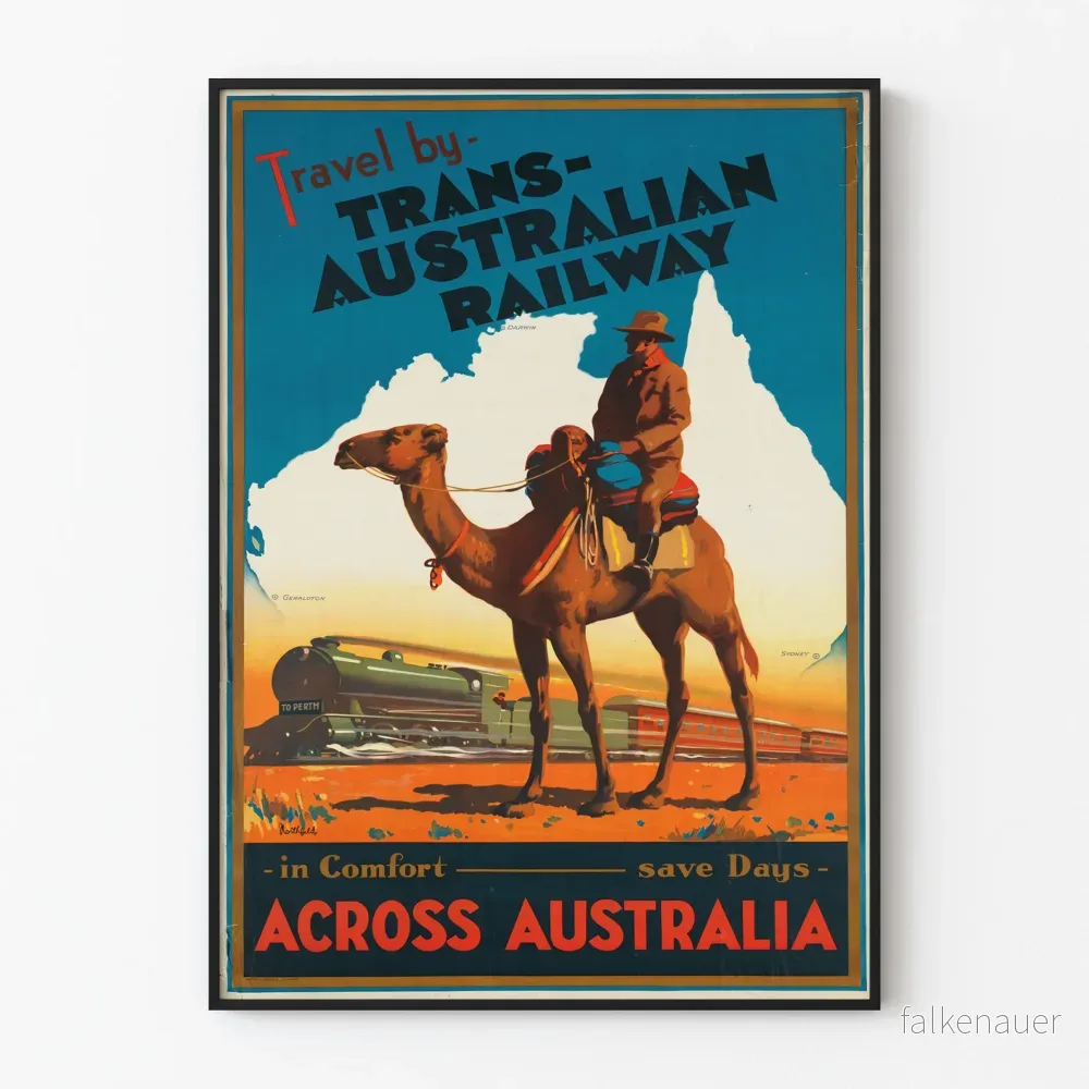 Vintage affisch av tågresan genom Australien
