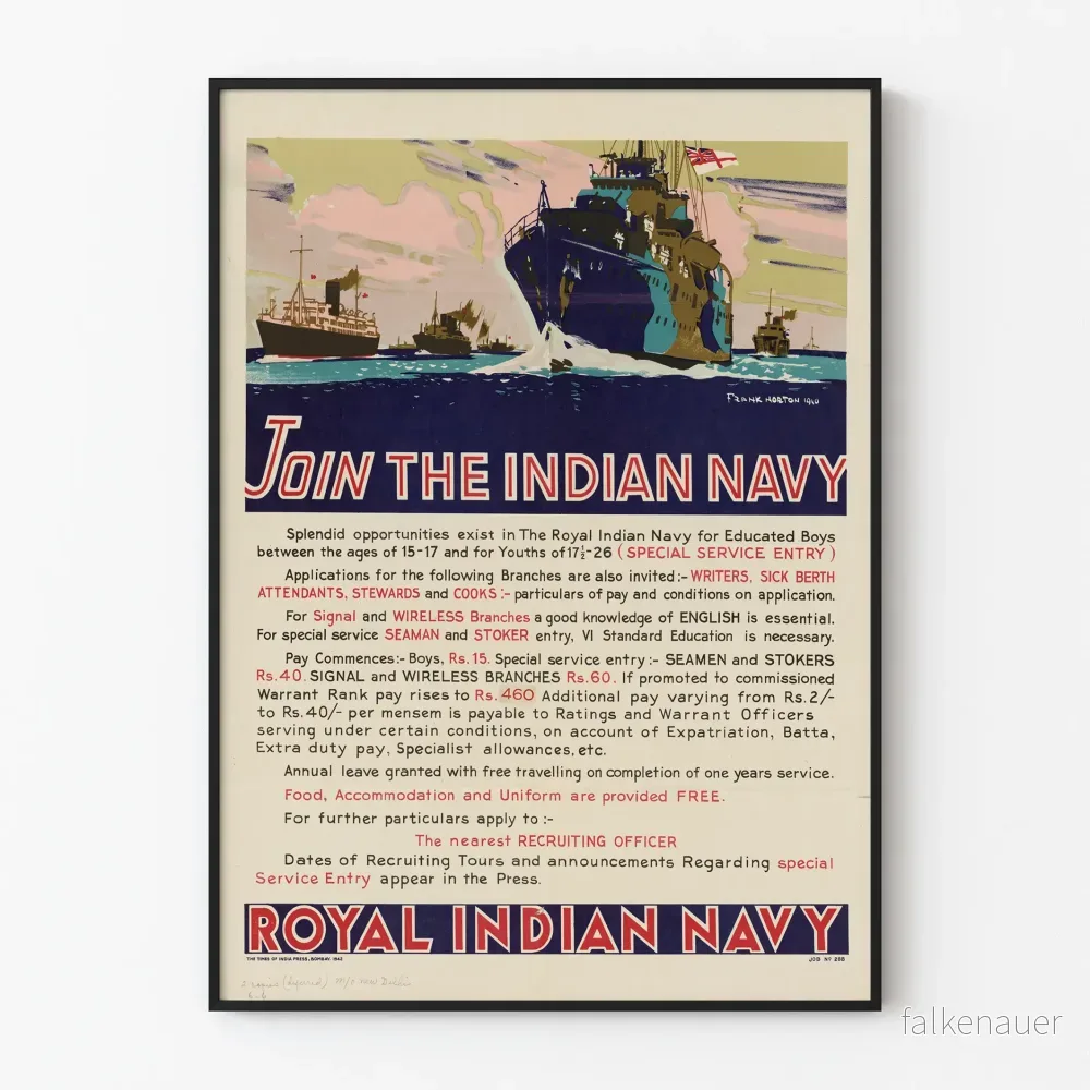 Vintageposter Join The Indian Navy väggdekoration