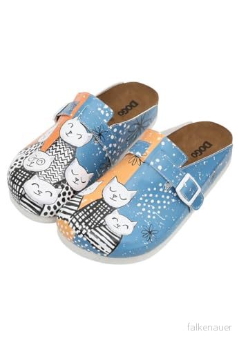 DOGO Dam veganläder blå tofflor familjeporträtt mönster, Material: Polyester, 38 EU 8680544237012