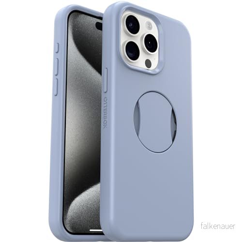 OtterBox OtterGrip Symmetry iPhone 15 Pro Max skal för MagSafe, Skyddande med inbyggt grepp, 3x testat till militärstandard, Blå 840304735488