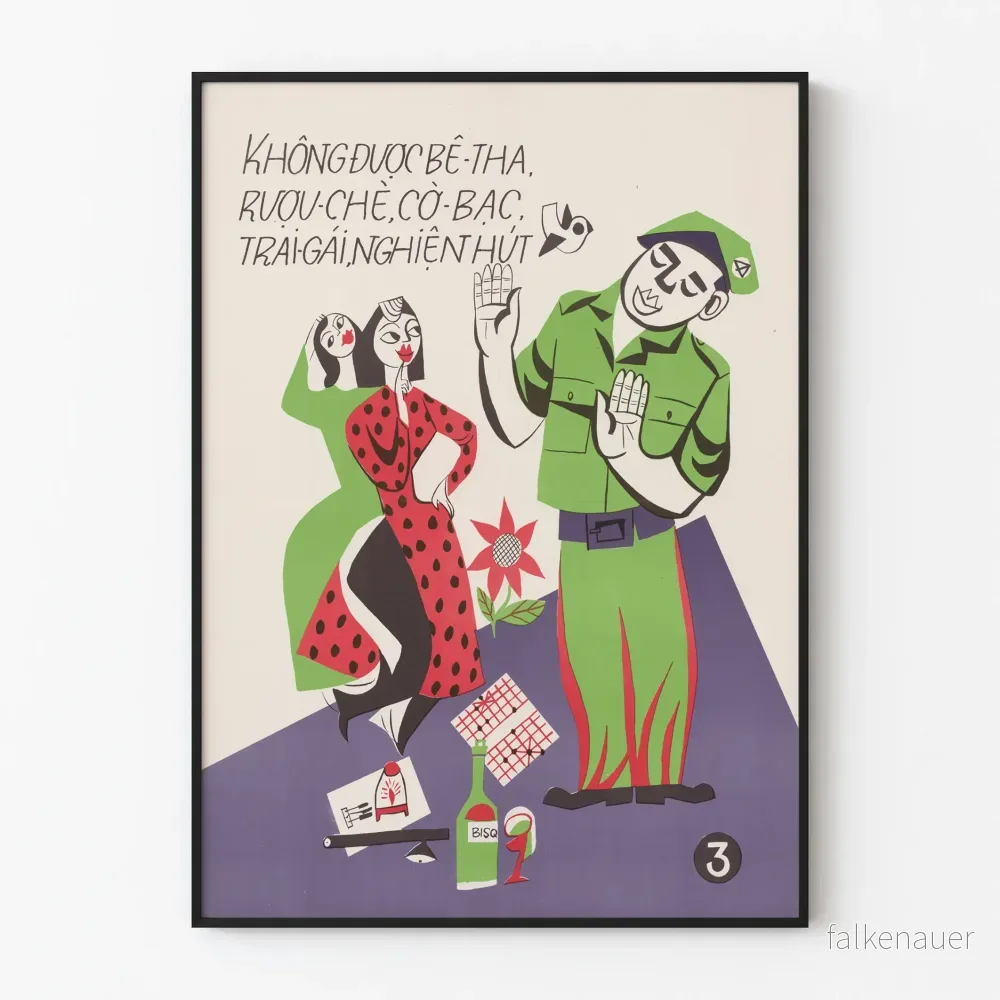 Vintage vietnamesisk poster med de sju arméens bud