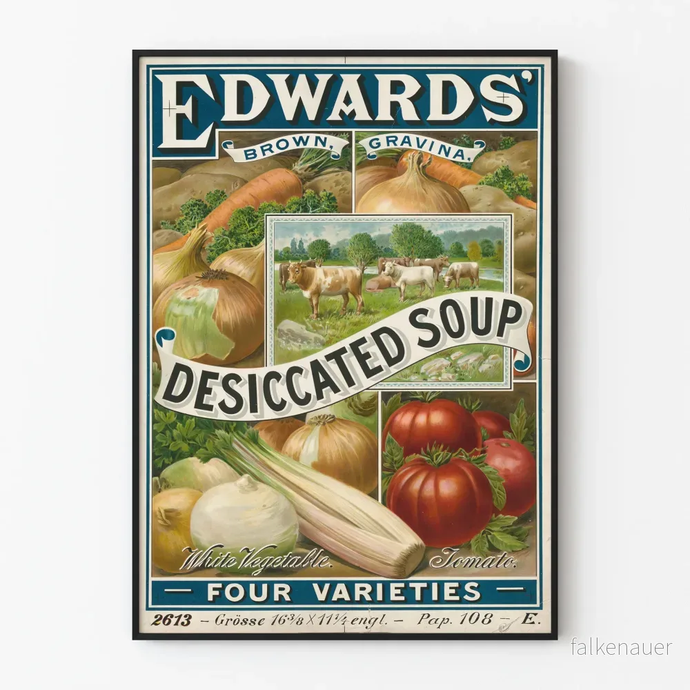Vintageaffisch Edwards torkad soppa 4 grönsaksvarianter