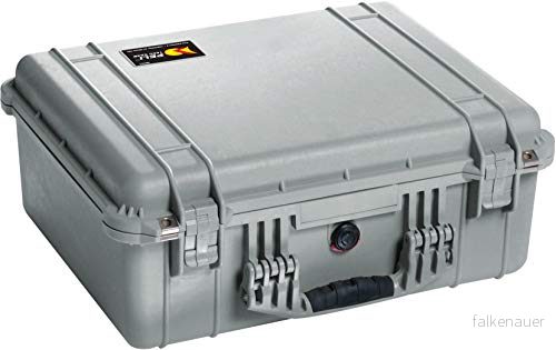 PELI 1550 stötsäker skyddslåda, IP67 vatten och dammtät, 33 liters kapacitet, tillverkad i Tyskland, inget skum, silver 19428012540