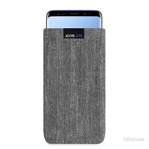 Adore June Business väska lämplig för Samsung Galaxy S9 Plus/S9+ mobiltelefonficka av karakteristiskt fiskbenstyg grå/svart skyddsväska tillbehör med display rengöringseffekt 4260477564443