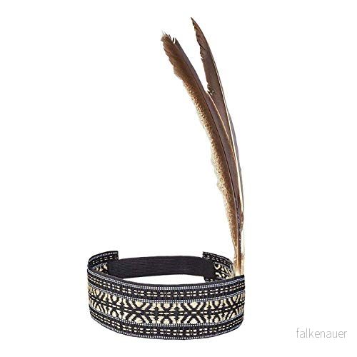 Boland 44092 pannband indiankvinna vis kvinna, beige svart, stretchig, med fjädrar, squaw, vilda västar, kostym, karneval, temafest 8712026440921