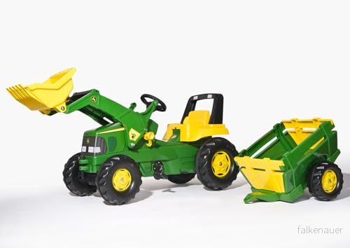 Rolly Toys Set traktor junior John Deere (jordbrukstraktor för barn, 3 till 7 åringar, viskande däck, färg grön/gul,) 811496 4006485811496