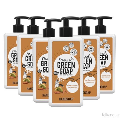 Marcel's Green Soap Handtvål sandelträ & kardemumma Dispenser för flytande tvål 100% miljövänlig vegansk 97% biologiskt nedbrytbar 6 pack 500 ml 8719325558074