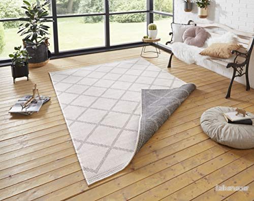 NORTHRUGS Inomhus och utomhatta Corsica 120 x 170 cm vändmatta väderbeständig modern geometriskt mönster löpare för balkong terrass trädgård vinterträdgård vardagsrumsmatta, vattentät i grå, gräddvit 4260628026783