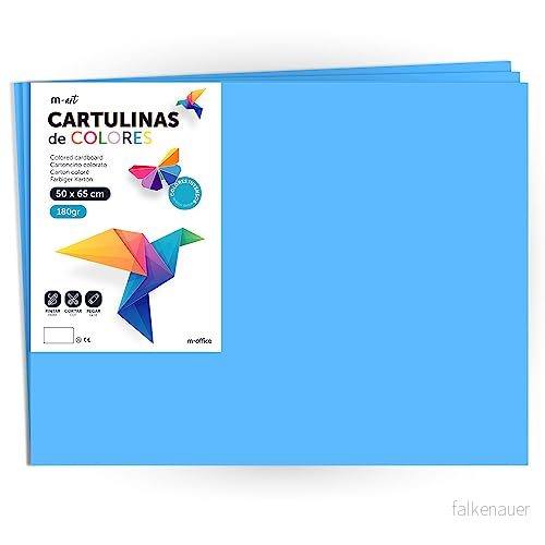 Färgkartong, Stor kartong 50x65cm Ljusa och intensiva färger, Kartonger 180gr färger för hantverk, kreativa mönster konstprojekt · m office (x125 ark, turkos blå) 8447031008995