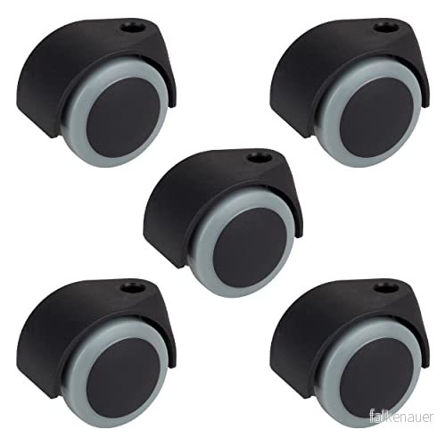 Dörner + Helmer svängbara stolhjul, uppsättning av 5, kontorsstol, 50mm x 54mm, 120kg lastkapacitet, 10mm bakhål, plast, grå/svart 4002350545541