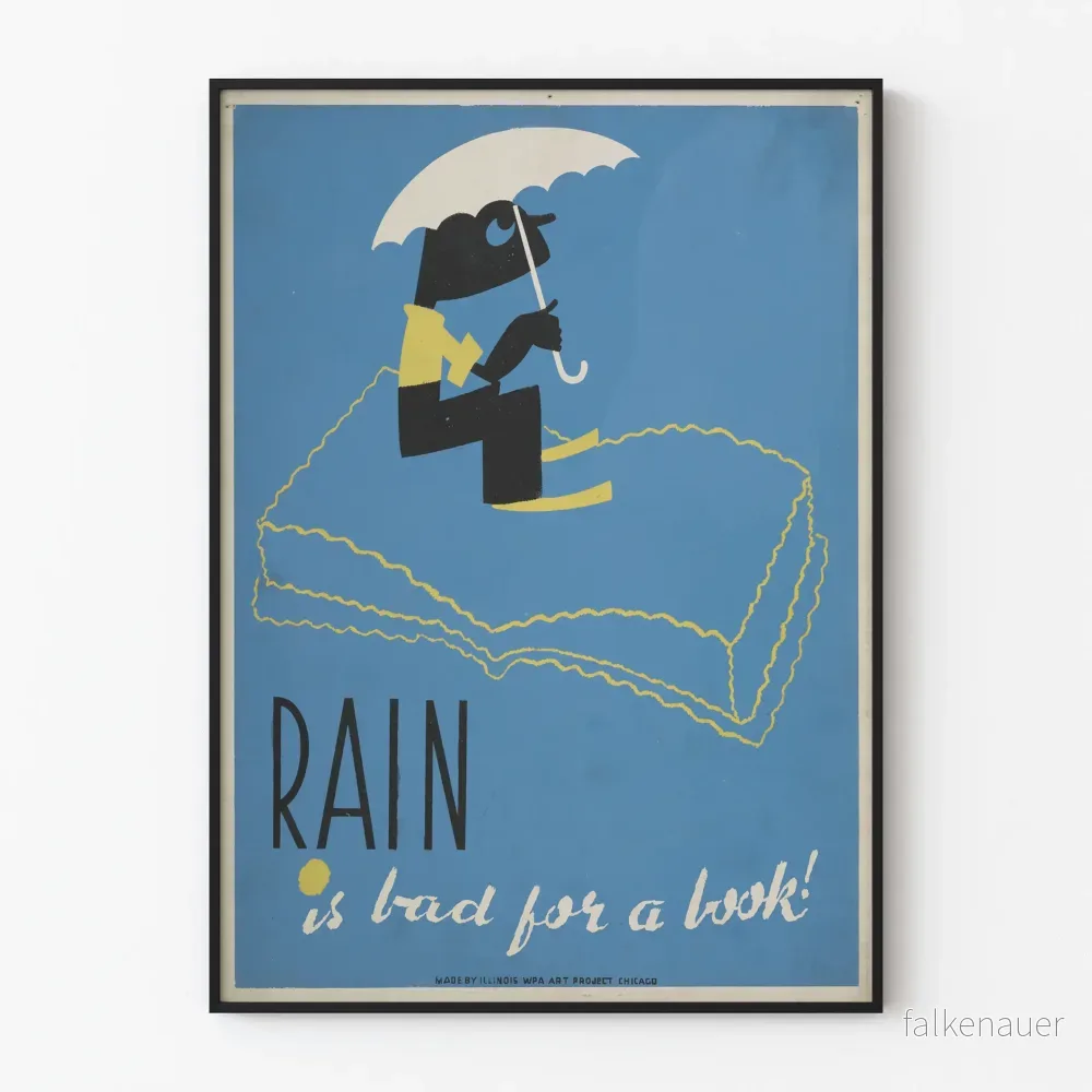 Vintageposter Rain is Bad för en bok – Litterär väggdekoration