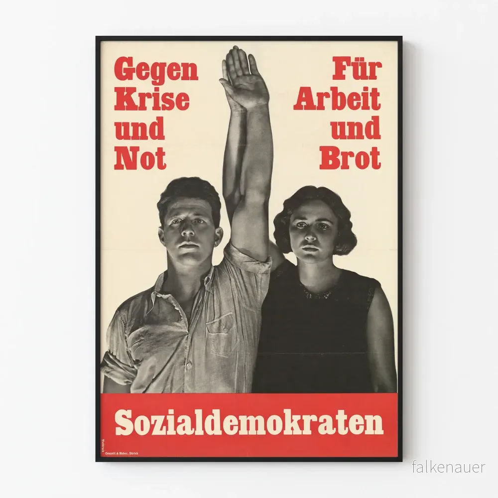 Vintage politisk poster mot krisen och för arbete och bröd