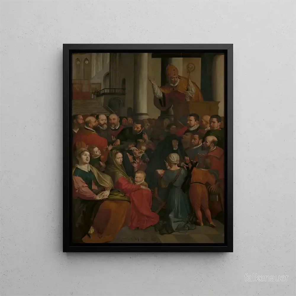 Saint Éloi de Noyon predikar i Antwerpen – Ambrosius Francken I. | Konsttryck Saint Éloi de Noyon predikar i Antwerpen – Ambrosius Francken I. | Konsttryck