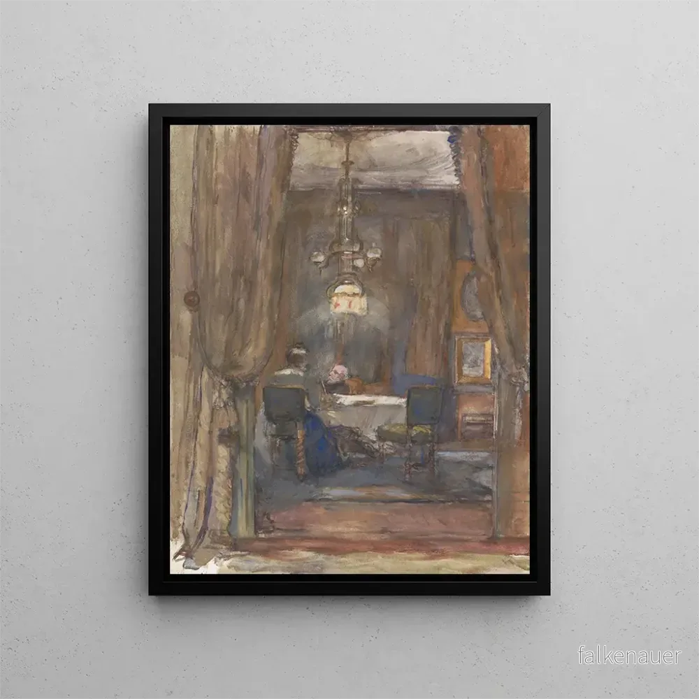 Målning av Le salon de la Riouwstraat à La Haye la nuit – Barbara Elisabeth van Houten | Konsttryck Målning av Le salon de la Riouwstraat à La Haye la nuit – Barbara Elisabeth van Houten | Konsttryck