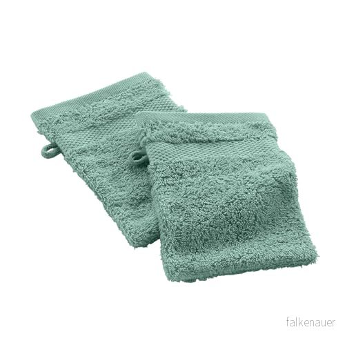 douceur d'intérieur, 2 toaletthandskar (15 x 21 cm) Elegance Celadon, 100% enfärgad bomull 3574388020877