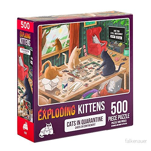 Exploding Kittens Jigsaw Puzzles For Adults Cats in Quarantine 500 Piece Family Fun & Game Night 810083040080