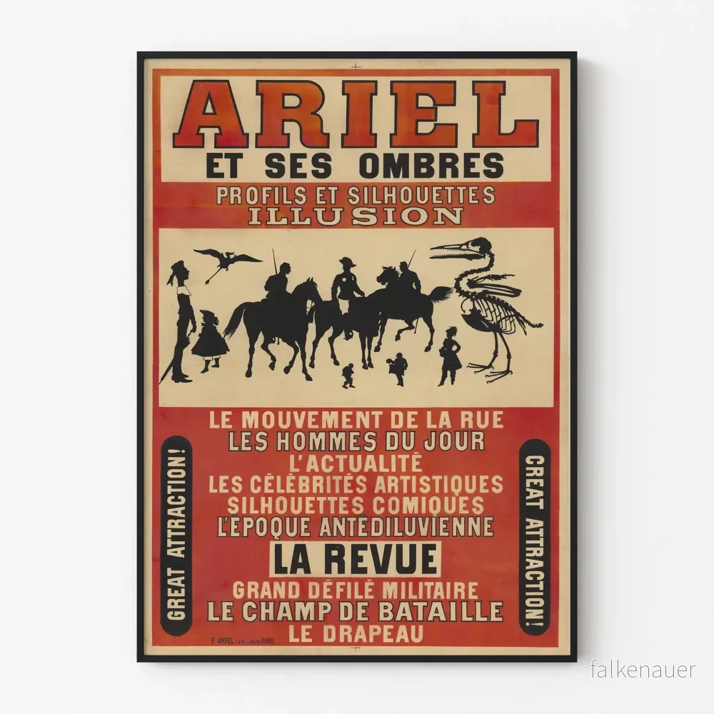 Vintageposter av Ariel och dess skuggor – Profilbilder och silhuetter illusion