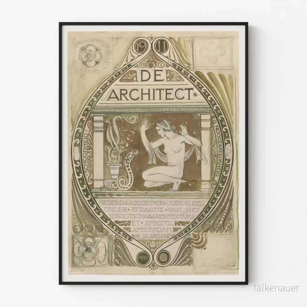 Vintage konstposter av De Architect 1911 för väggdekoration
