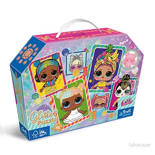 Trefl Junior Färgglada L.O.L. dockor Glitter Puzzle 70 bitar, bekväm bröstkorg med handtag, glitterpussel för små suprise fans, kul barn från 4 år och uppåt. 5900511530162