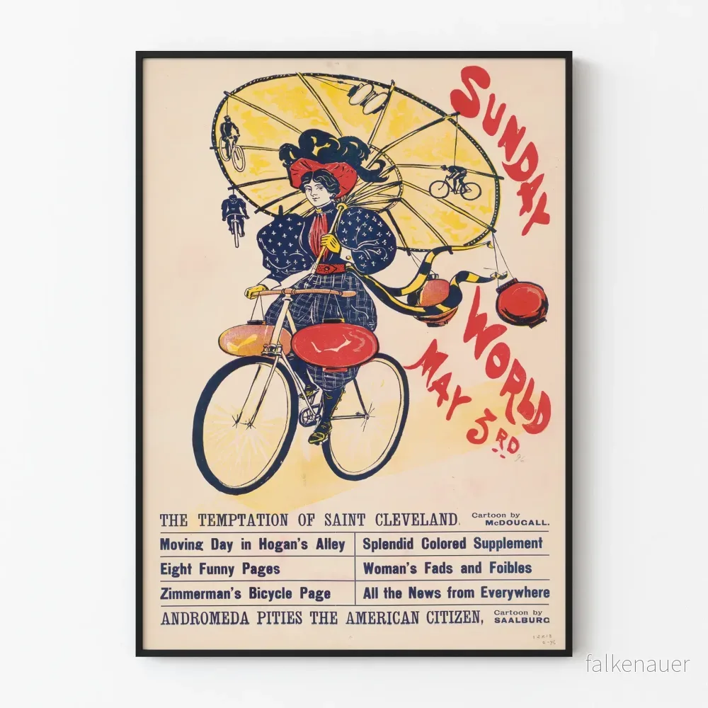 Vintageposter från Sunday World den 5 maj med cykeltema