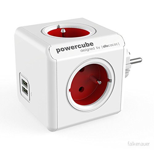 PowerCube Original Splitter 4 Uttag + 2 USB-Portar Röd 8718444085935