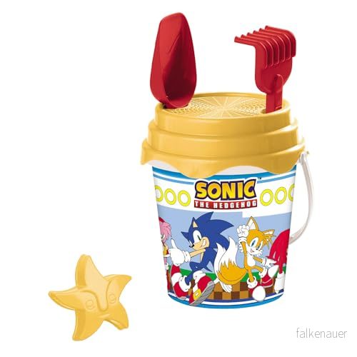 MONDO 28707 Sonic Bucket, Set med havsförnyelse leksaker hink, stekpanna, räfsa, sil, mjäll, vattenkanna ingår, flerfärgad, 17 cm 8001011287079