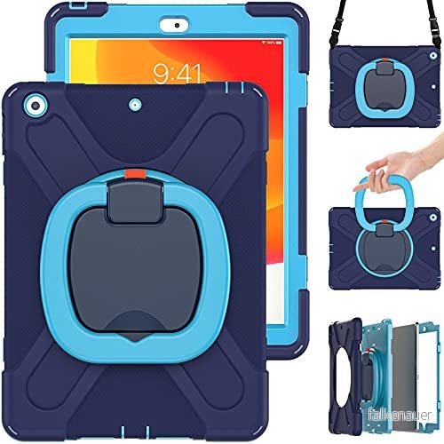 Commute Case för Samsung Tab A7 Lite 8.7 T220 T225, tungt, stabilt, stötsäkert barnfodral med skärmskydd, 3 i 1 stötsäker stötfångare 360 ringhållarstativ (marinblå + blå) 755985020795