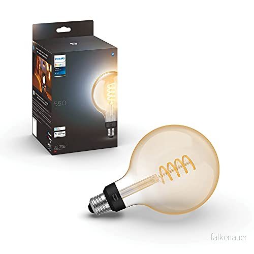 Philips Hue White Ambiance filament ljuskälla E27, LED 7W, G125, 550 lumen, Zigbee & BT, 2200 4500 Kelvin, livslängd 15000 timmar, röststyrning via Amazon Alexa, Google Home Assistant och Siri 8719514301542