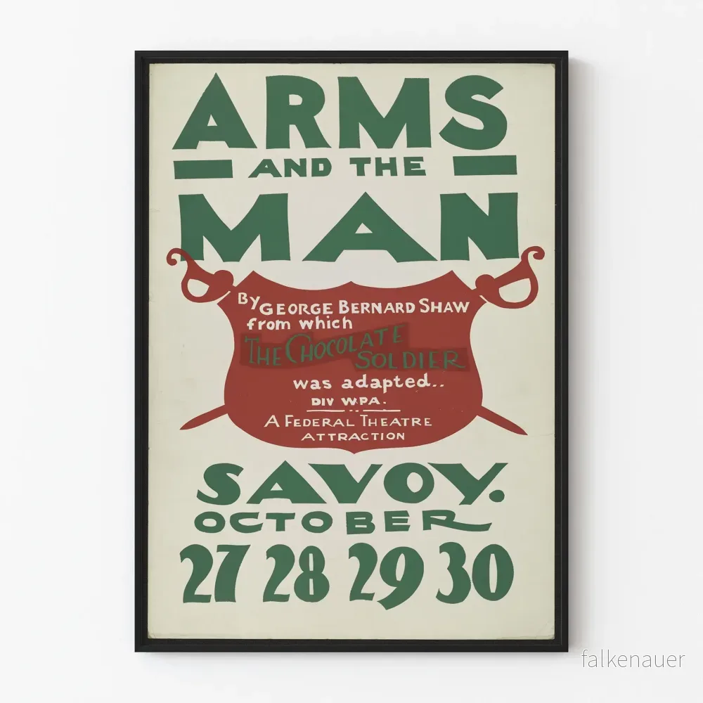 Vintageposter Arms and the Man för väggdekoration