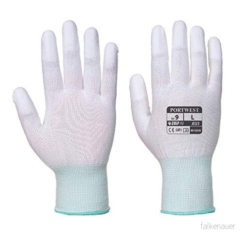 Portwest A121 PU Fingertopps Handske, Regelbunden, Storlek S, Vit 5036108181308