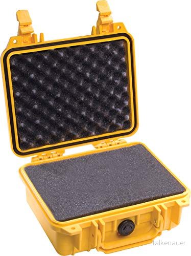 PELI 1200 stötsäker väska för DSLR kameror, objektiv och tillbehör, IP67 klassad, 4 liters kapacitet, tillverkad i USA, med anpassningsbar skuminredning, gul 19428013189