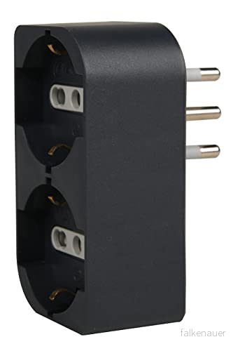 Electraline 71943 Dubbel sparbar adapter med flera uttag två främre P40 multifunktionella (10/16A + tyska Schuko), italiensk 16A stor kontakt för att inte sammanfalla uttag/strömbrytare 8011439719434