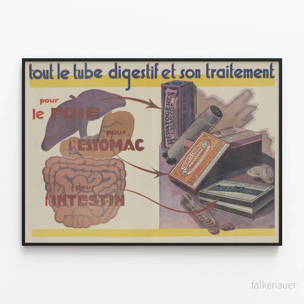 Vintage poster om läkemedel för mag-tarmkanalen