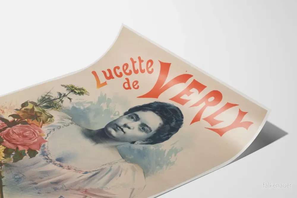 Vintageposter av Lucette de Verly med porträtt och blommor - Bild 3