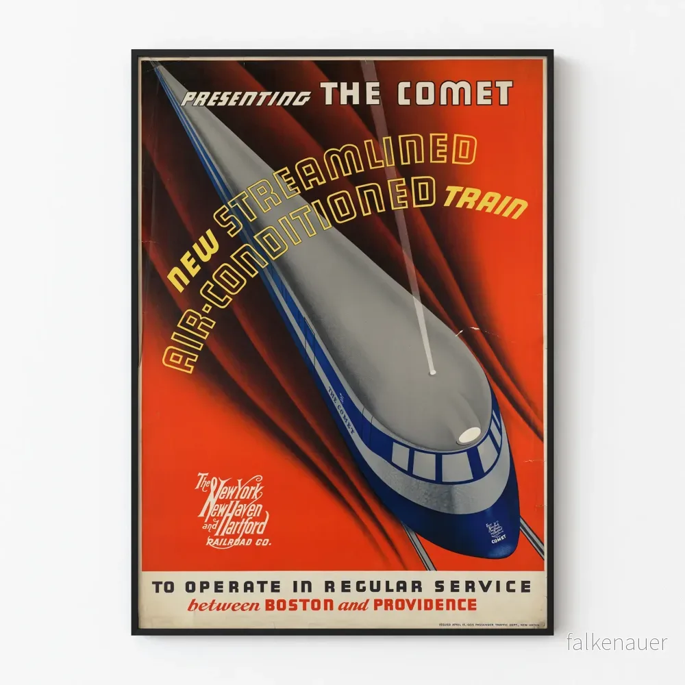 Retro poster av tåget The Comet, luftkonditionerat och strömlinjeformat