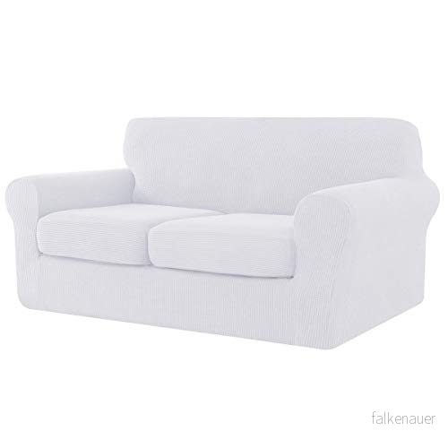 CHUN YI Jacquard expanderbart sofföverdrag med separat sätesskydd, stretch spandex möbelskydd (2 sits, vit) 744603475888
