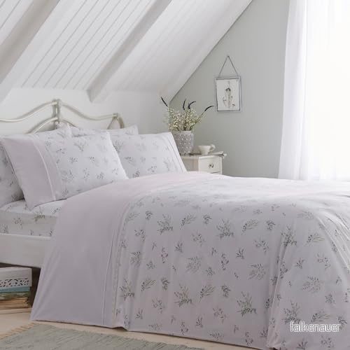Dreams & Drapes Vitt blommigt lavendel påslakan dubbel sängkläder storlek (200 x 200 cm) klassisk volang och vit spets/volang vita lila blommiga vintage med 5056387789446