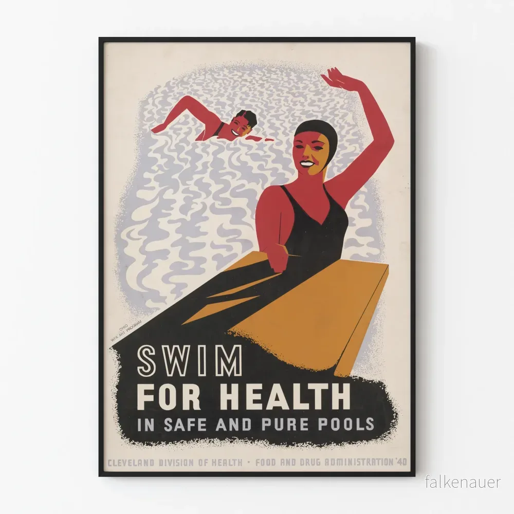 Vintageposter Swim for Health - Väggdekoration för pool och välbefinnande