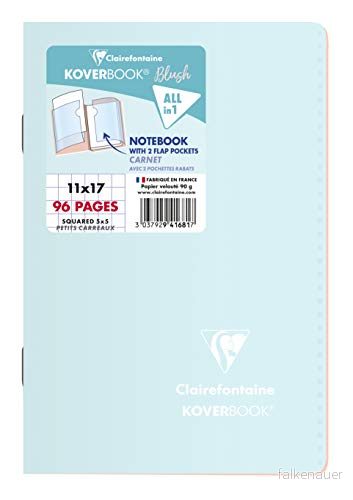 Clairefontaine 941681C Koverbook Blush häftad anteckningsbok 11 x 17 cm 96 sidor med små kakelplattor vitt papper 90 g opak polypro omslag slumpmässig färg 3037929416817
